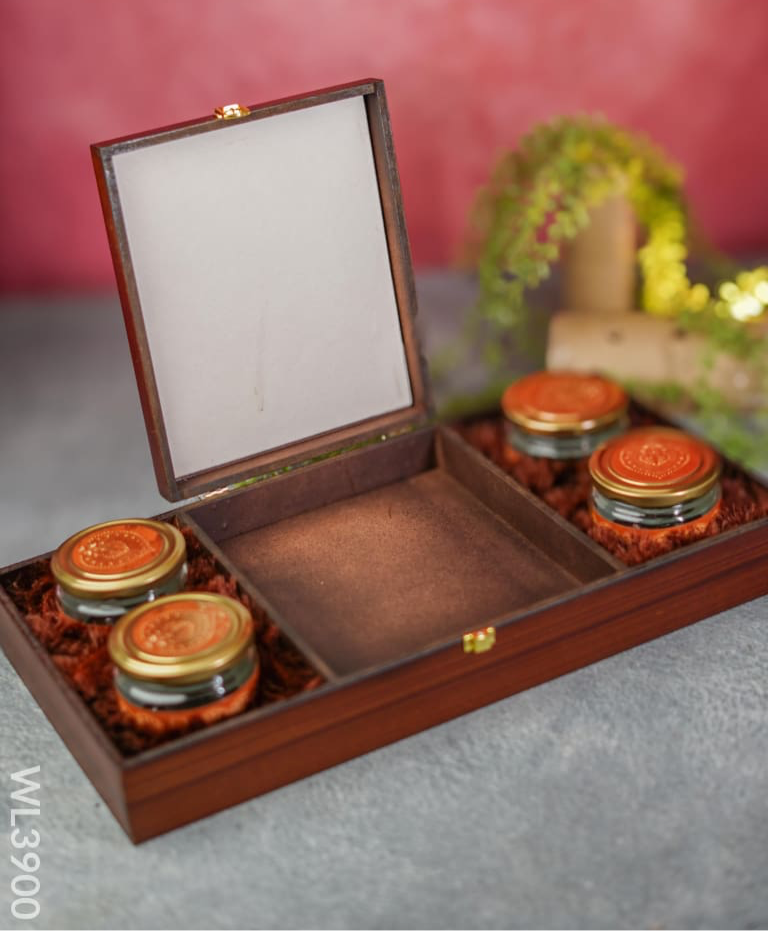 Wooden Dry Fruit Box with 4 Jars