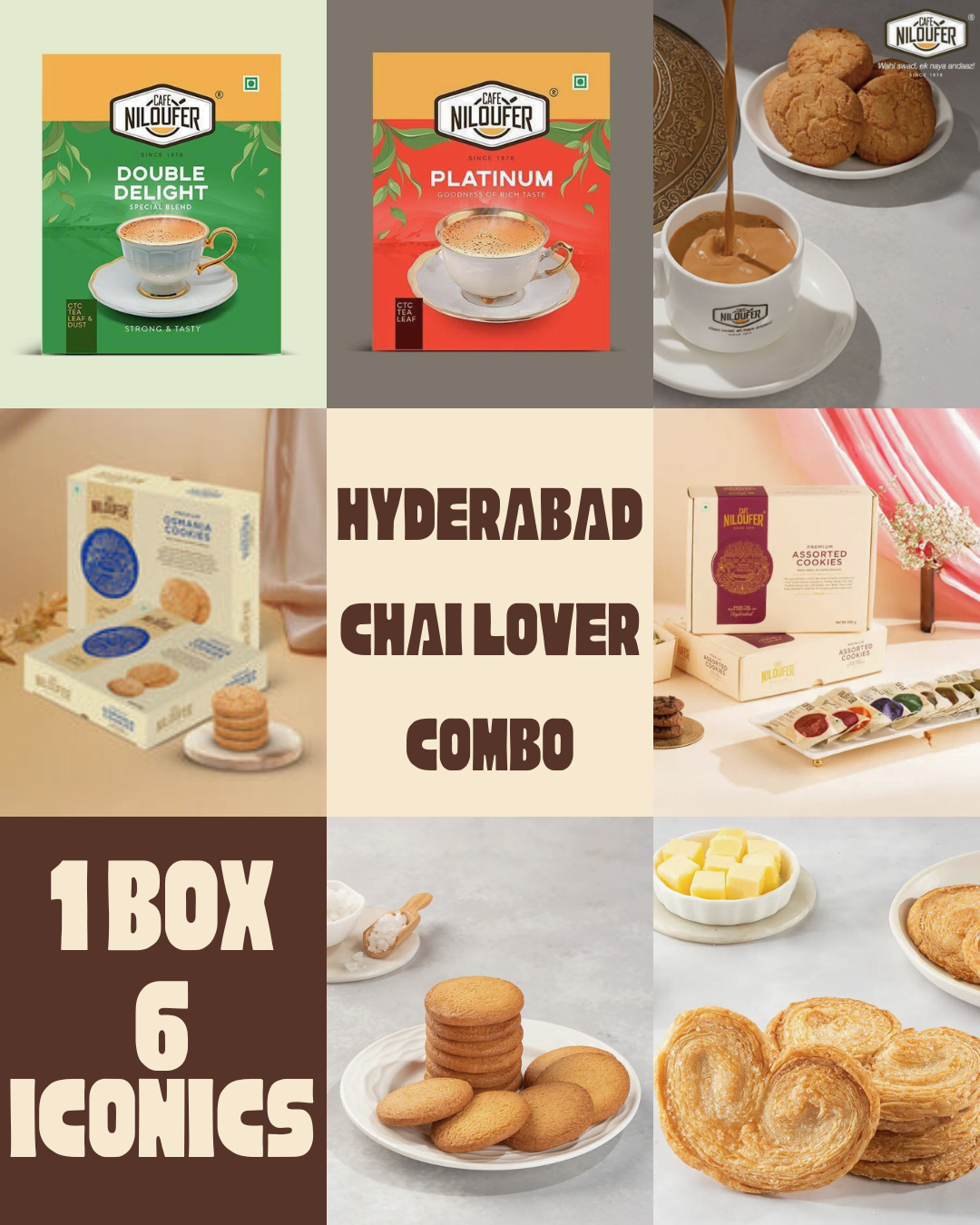 Hyderabadi Chai Lovers Box – Niloufer Tea, Osmania Biscuits, Assorted Biscuits, Niloufer Salt & Palameir
