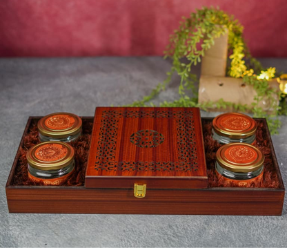 Wooden Dry Fruit Box with 4 Jars