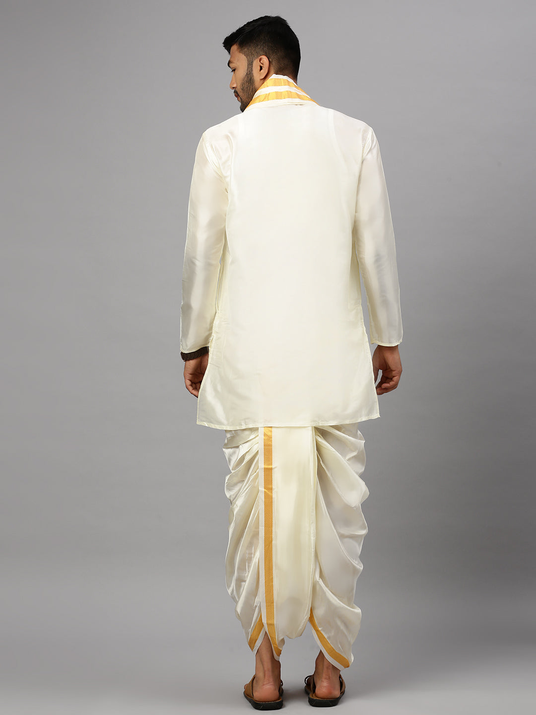 Mens Silk Feel ReadyMade Panchakacham+Kurta And Towel Set 3/4" RP Silk