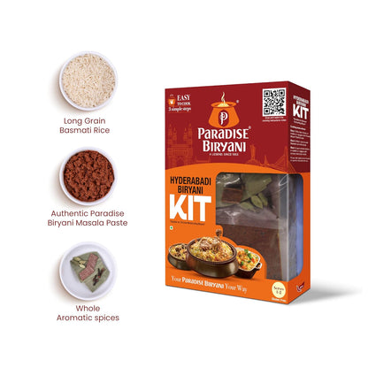 Paradise Hyderabadi Biryani Kit with long grain basmati rice, Paradise biryani masala paste and whole spices