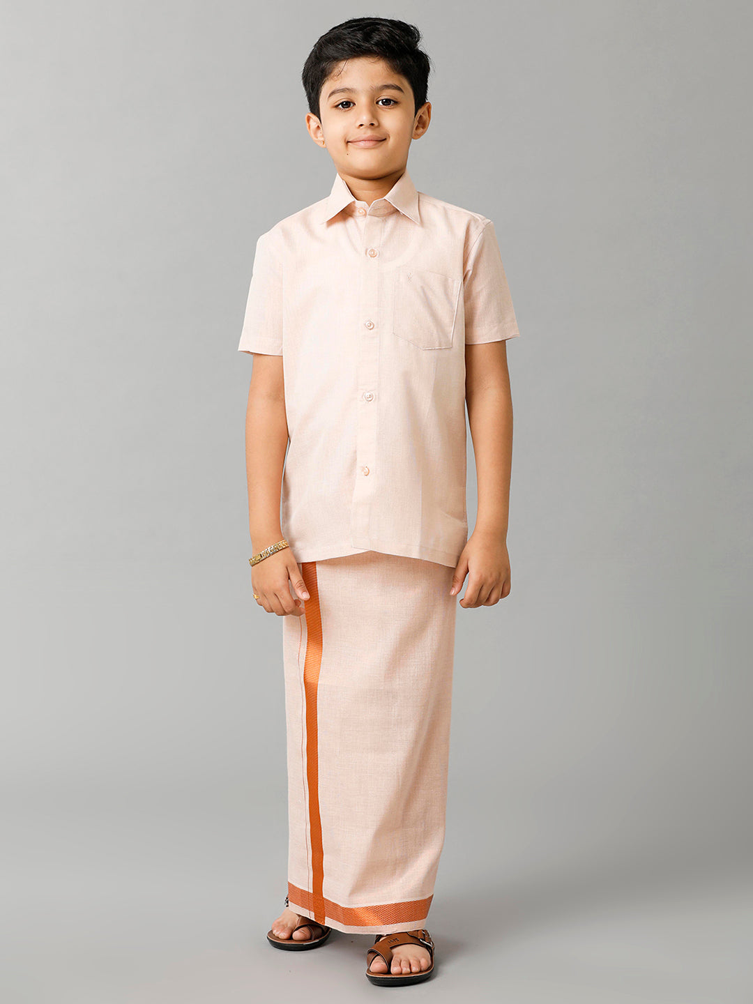 Like Father Like Son Tissue Jari Shirt Dhoti Combo Sankalpam Copper