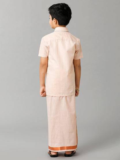 Like Father Like Son Tissue Jari Shirt Dhoti Combo Sankalpam Copper