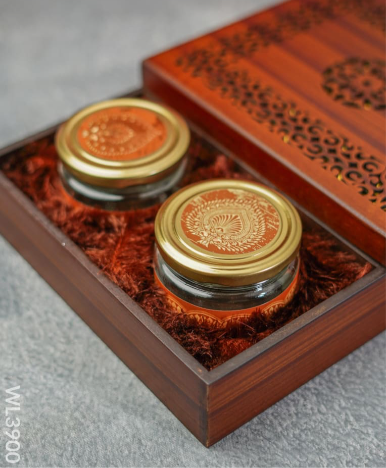 Wooden Dry Fruit Box with 4 Jars