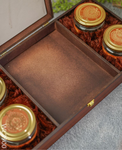 Wooden Dry Fruit Box with 4 Jars