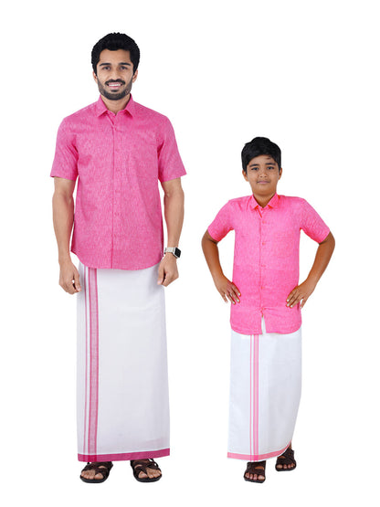 Like Father Like Son Half Sleeves Combo Set Pink