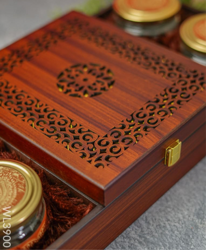 Wooden Dry Fruit Box with 4 Jars