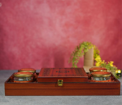 Wooden Dry Fruit Box with 4 Jars