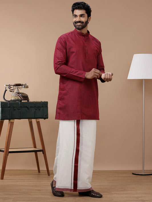 Mens Cotton Full Sleeves Medium Length Pocket Kurta