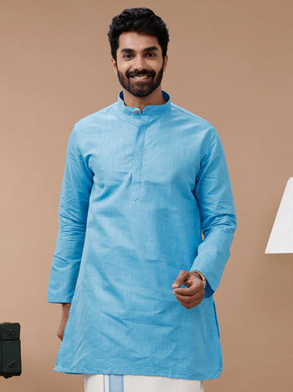 Mens Cotton Full Sleeves Medium Length Pocket Kurta