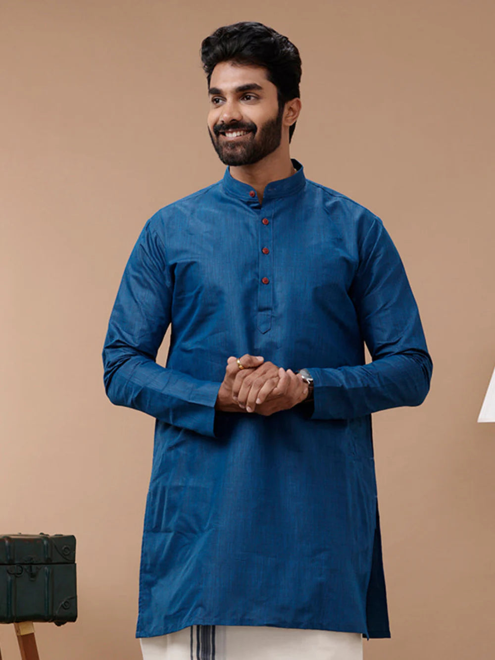 Mens Cotton Full Sleeves Medium Length Pocket Kurta