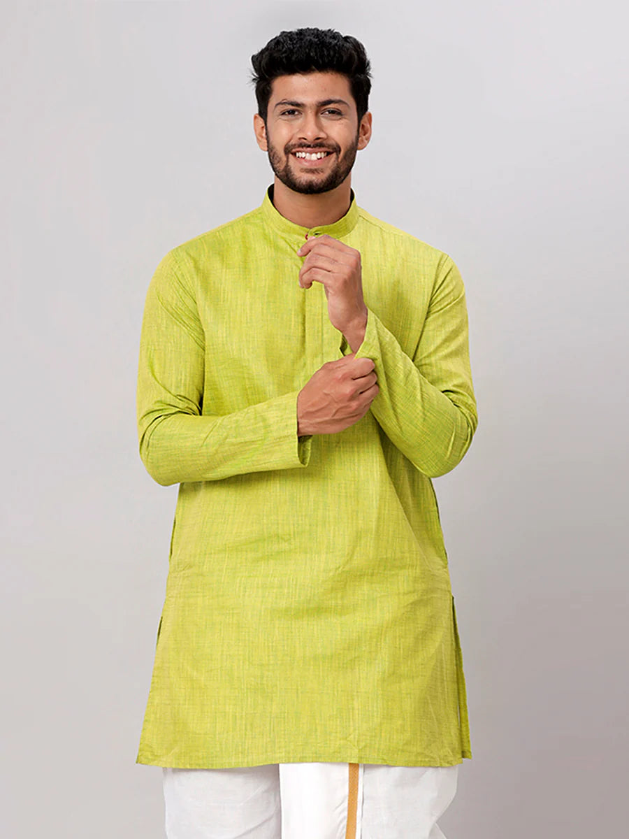 Mens Cotton Full Sleeves Medium Length Pocket Kurta