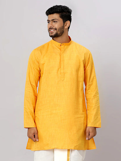 Mens Cotton Full Sleeves Medium Length Pocket Kurta