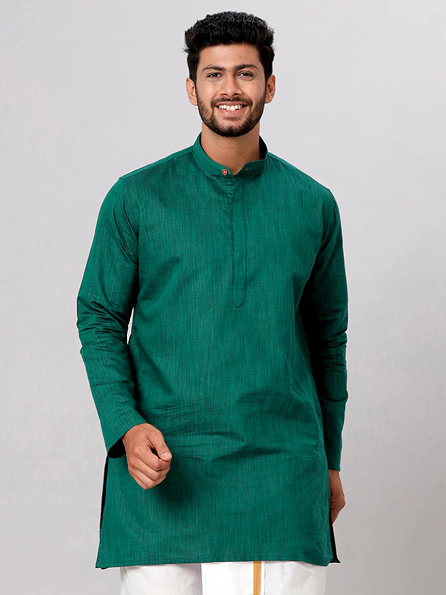 Mens Cotton Full Sleeves Medium Length Pocket Kurta