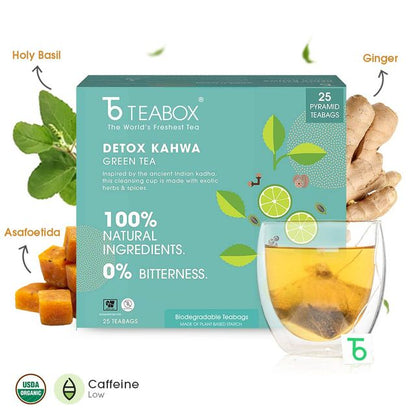 Teabox Detox Desi Kahwa Darjeeling Green Tea Indian Herbs & Spices - 25 pcs