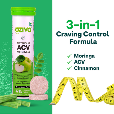 ACV Moringa | Control Cravings |No Maltodextrin & No Added Sugar - Green apple, Pack of 8 (120 Tablets)