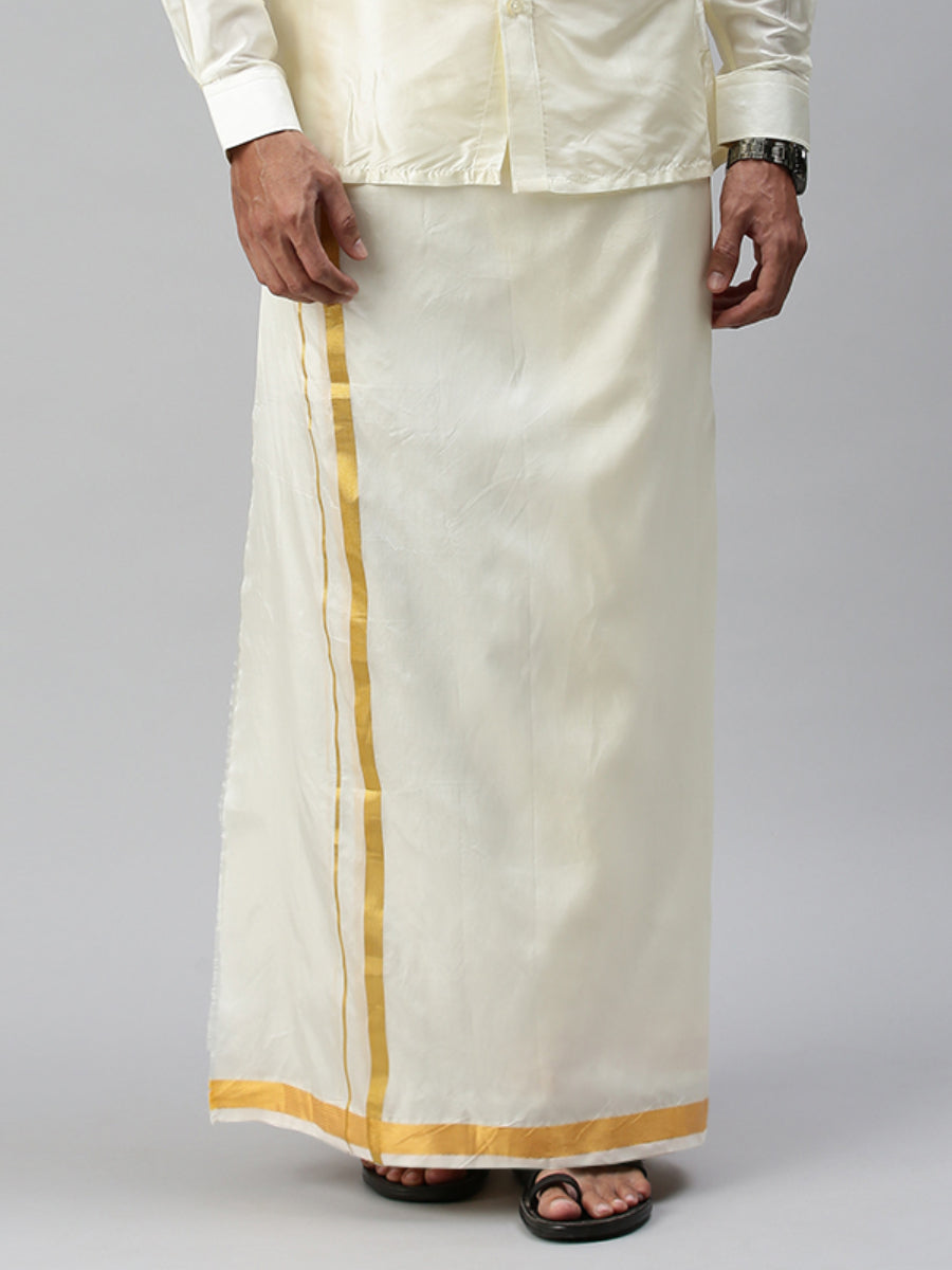 Mens Pure Silk Cream Shirt Half Sleeves with Readymade Dhoti Combo