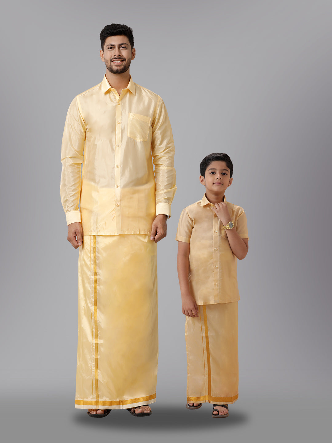 Father & Son Full Sleeves Art Silk Combos Swayamvara Gold