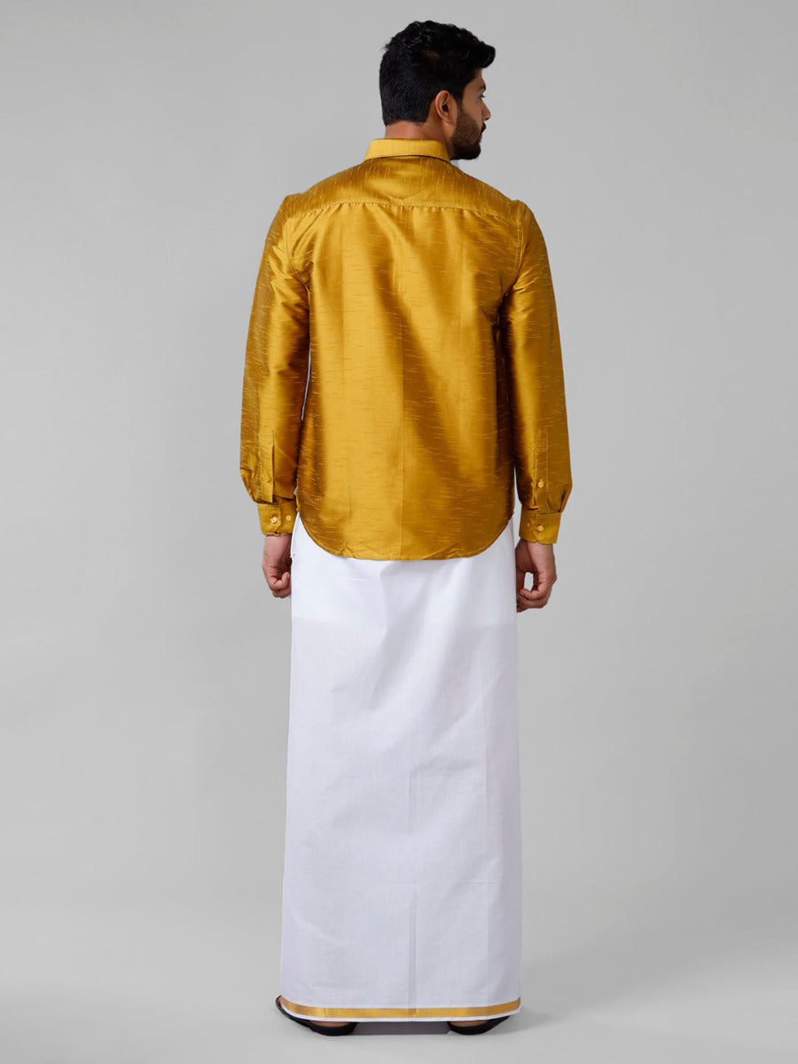 Mens Gold Full Sleeves Shirt with Jari Dhoti Set Glory