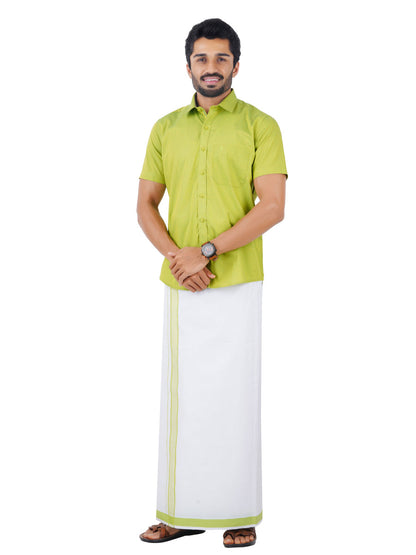 Mens Fancy Border Dhoti & Half Sleeves Shirt Set Green G112