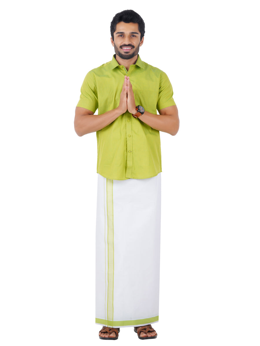 Mens Fancy Border Dhoti & Half Sleeves Shirt Set Green G112