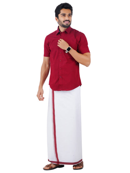 Mens Fancy Border Dhoti & Shirt Set Half Sleeves Maroon G103