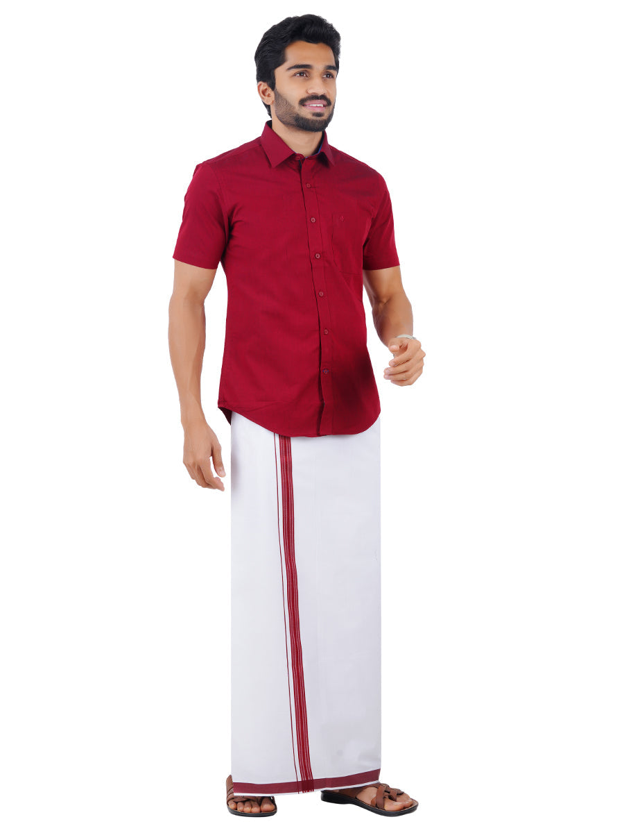 Mens Fancy Border Dhoti & Shirt Set Half Sleeves Maroon G103