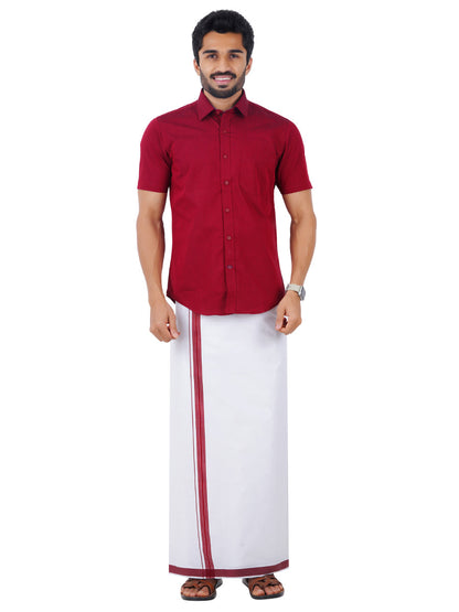 Mens Fancy Border Dhoti & Shirt Set Half Sleeves Maroon G103