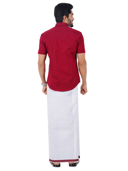 Mens Fancy Border Dhoti & Shirt Set Half Sleeves Maroon G103