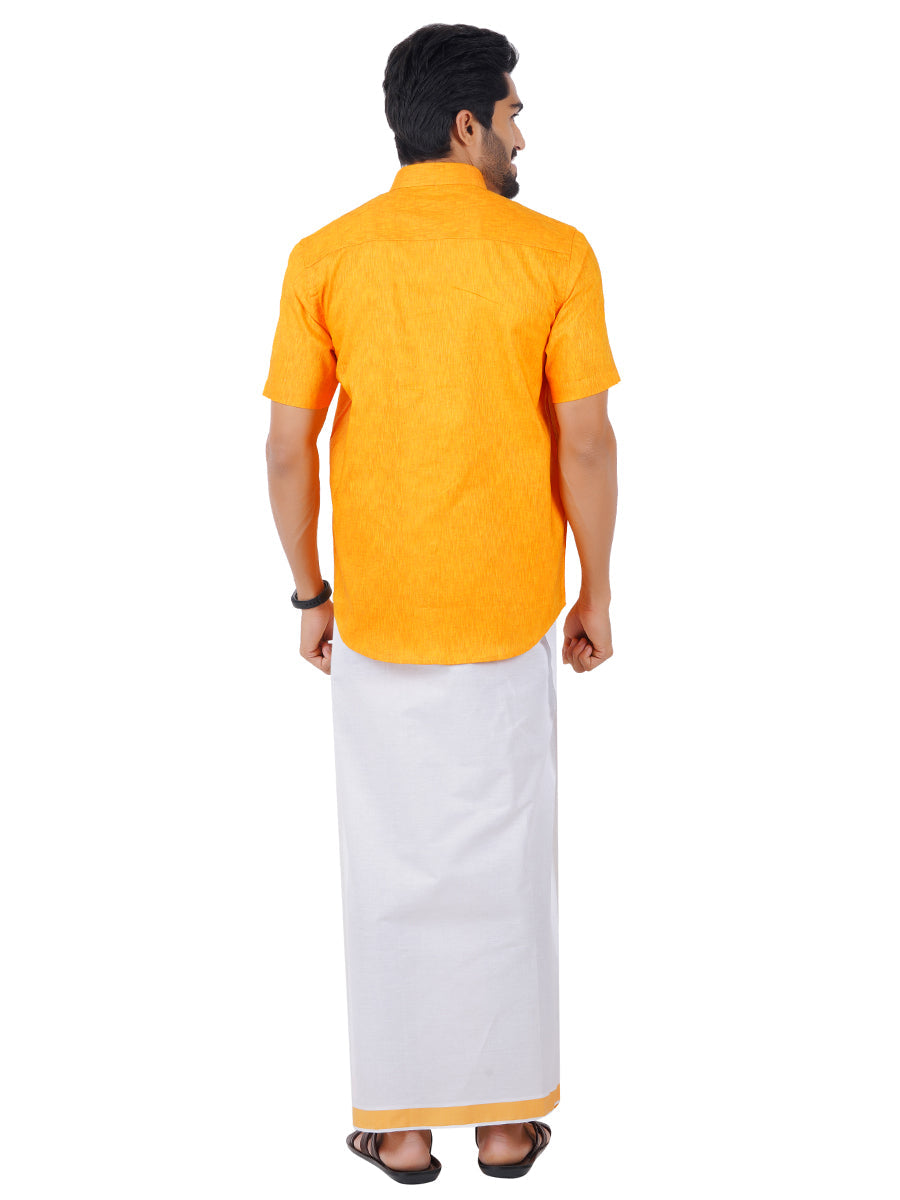 Mens Matching Border Dhoti & Shirt Set Half Yellow C33