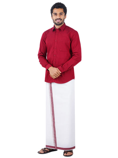 Mens Fancy Border Dhoti & Shirt Set Full Sleeves Maroon G103