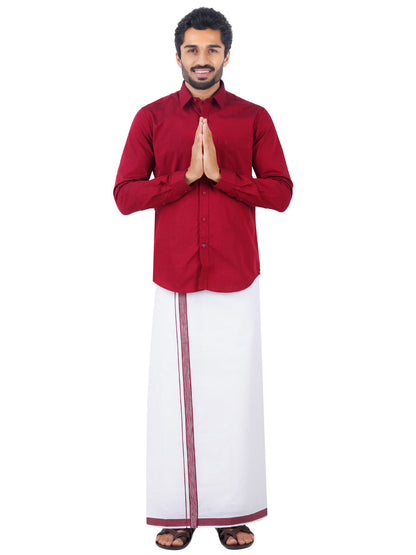 Mens Fancy Border Dhoti & Shirt Set Full Sleeves Maroon G103