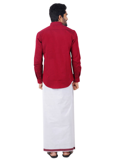 Mens Fancy Border Dhoti & Shirt Set Full Sleeves Maroon G103