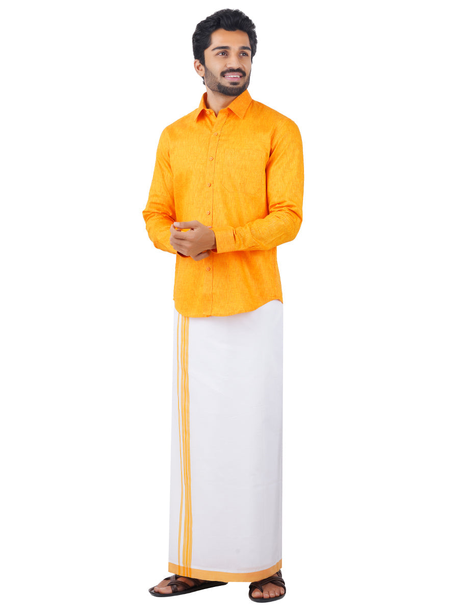 Mens Matching Border Dhoti & Shirt Set Full Yellow C33