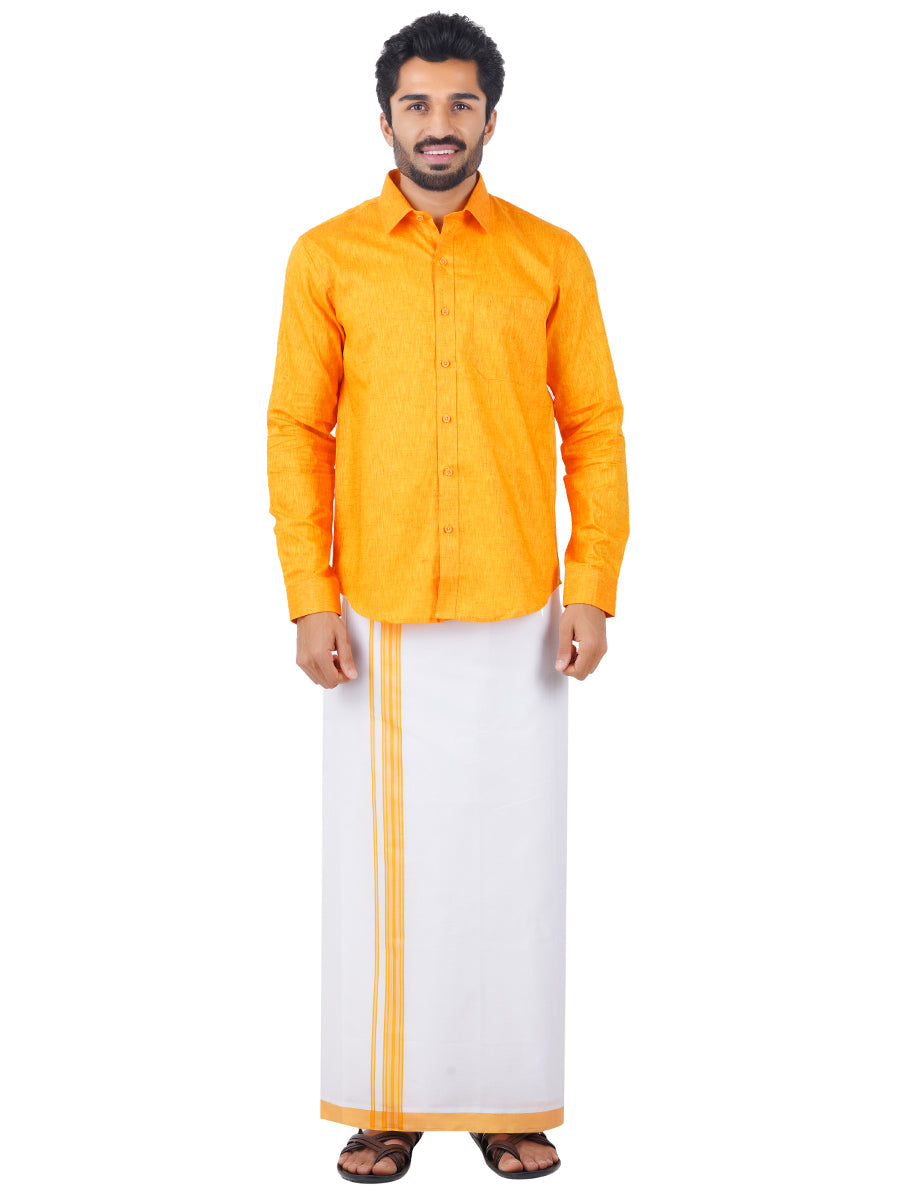 Mens Matching Border Dhoti & Shirt Set Full Yellow C33