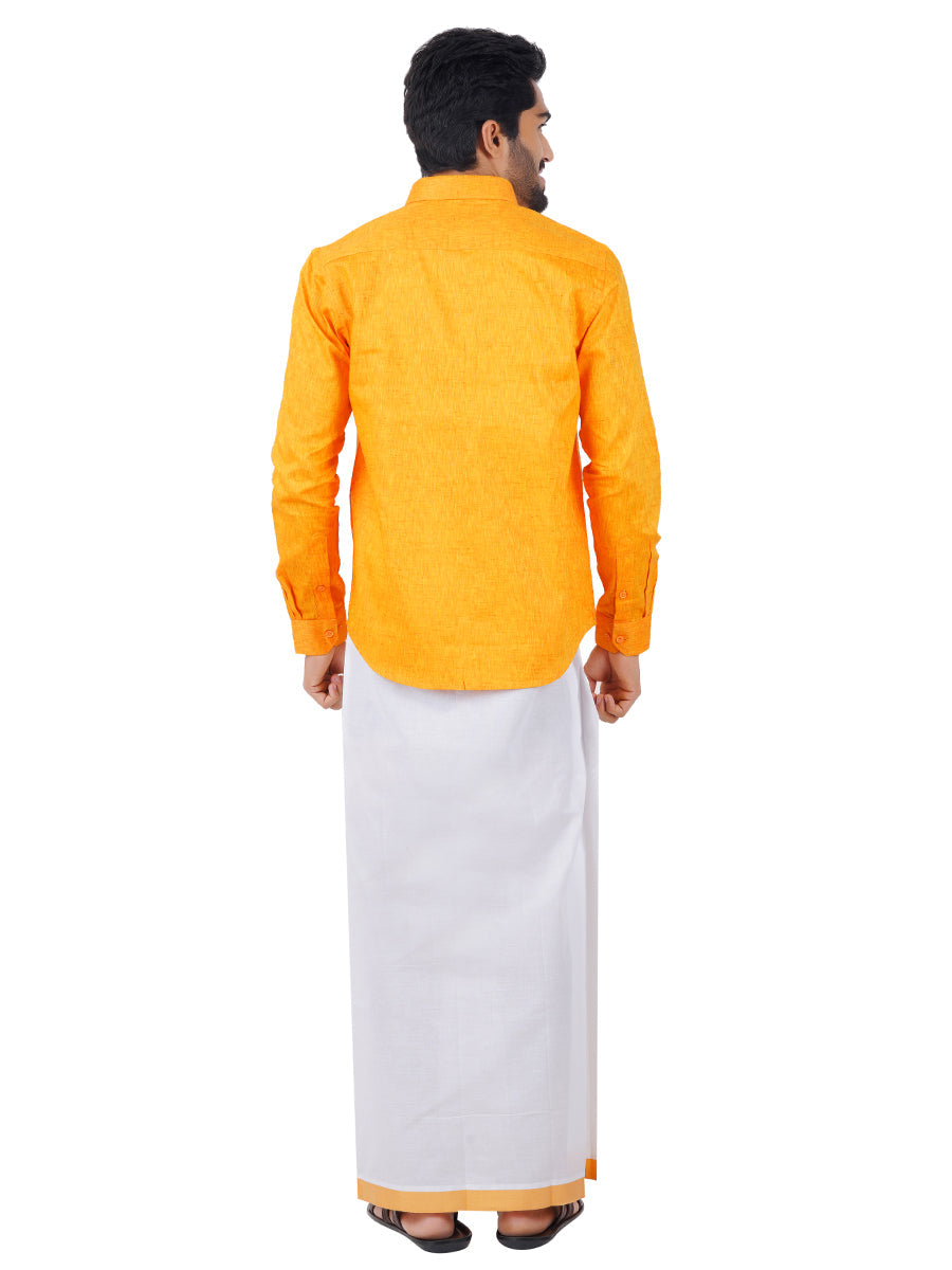 Mens Matching Border Dhoti & Shirt Set Full Yellow C33