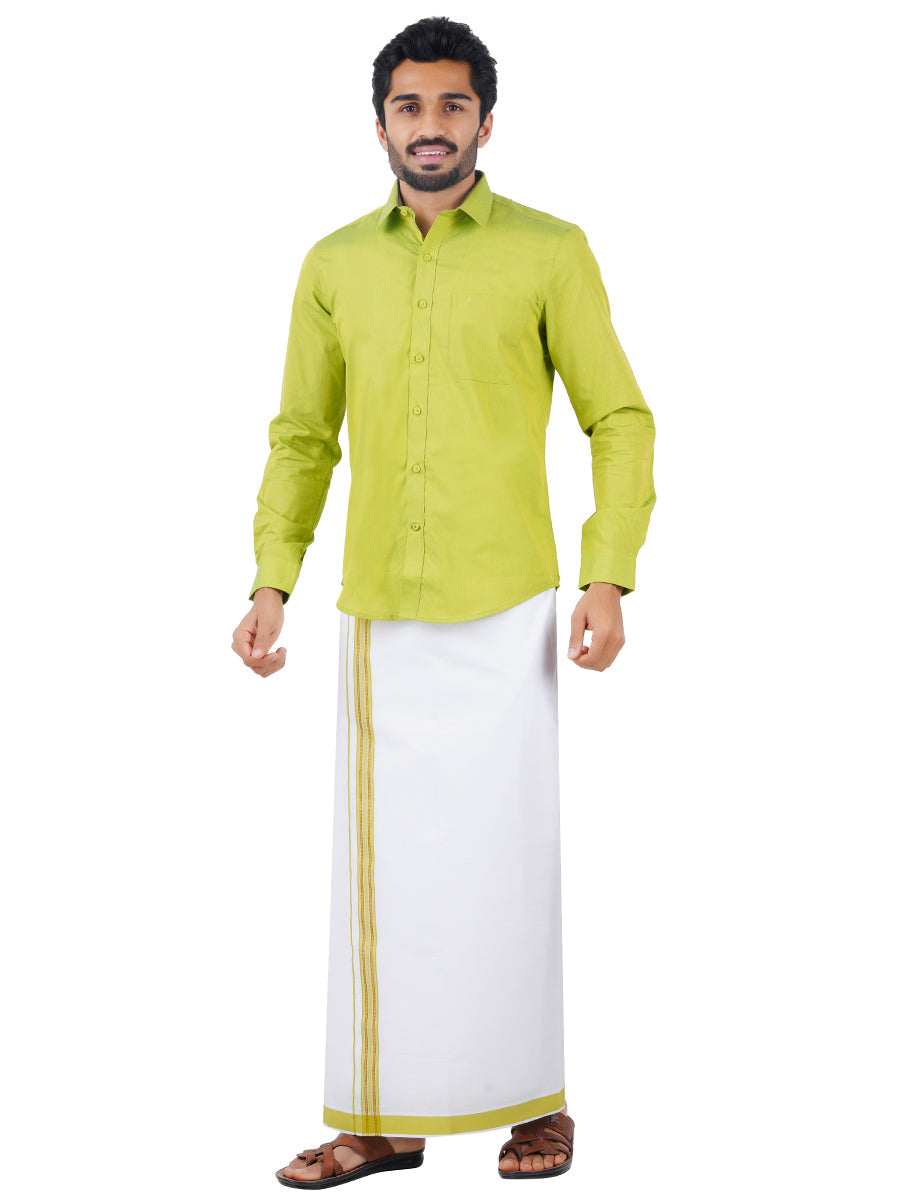 Mens Fancy Border Dhoti & Full Sleeves Shirt Set Green G112