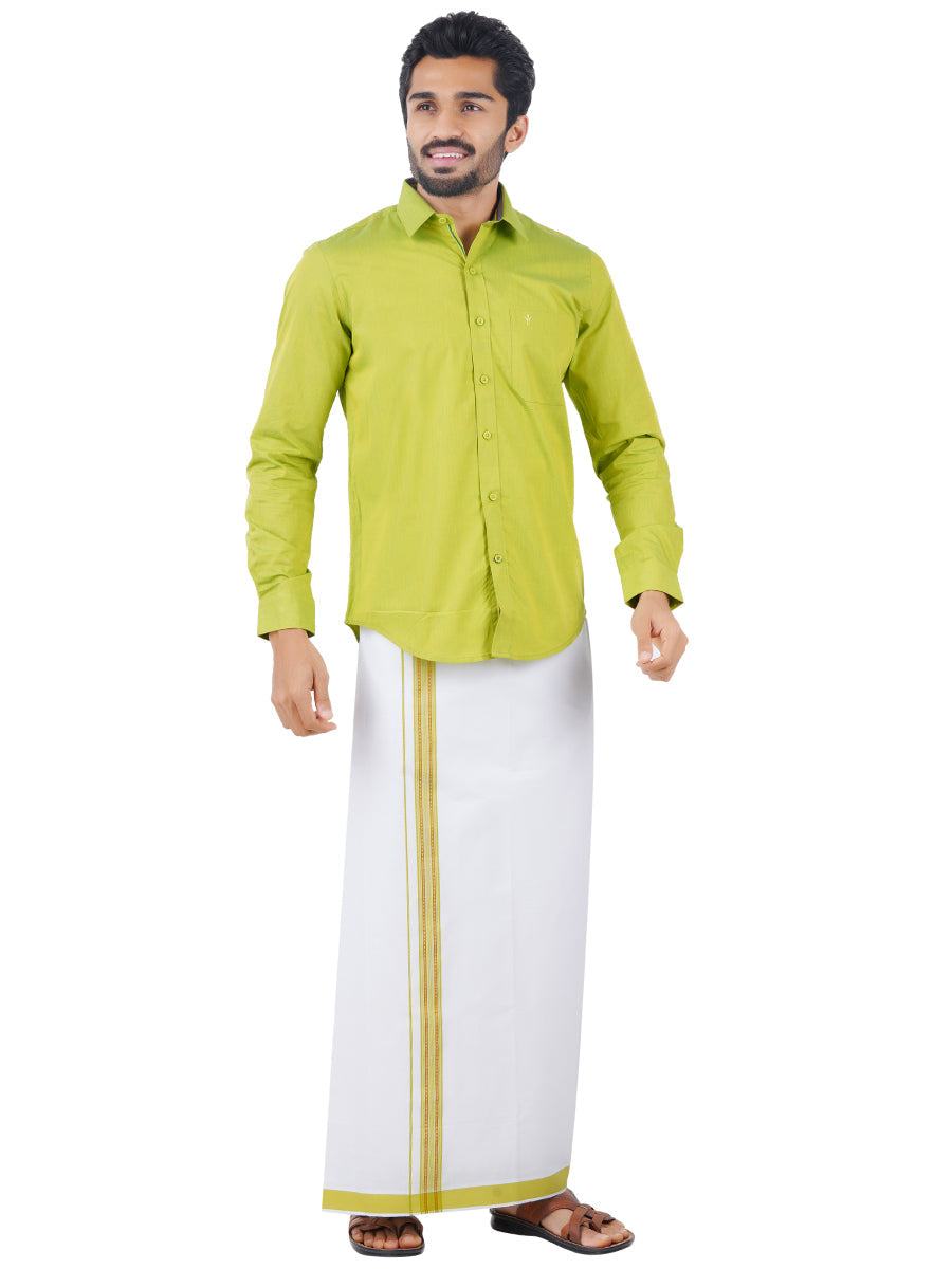 Mens Fancy Border Dhoti & Full Sleeves Shirt Set Green G112