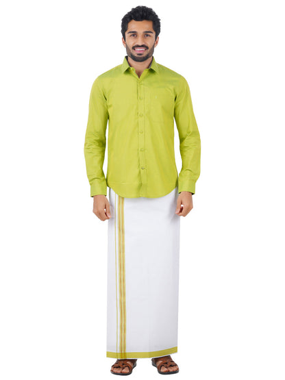 Mens Fancy Border Dhoti & Full Sleeves Shirt Set Green G112