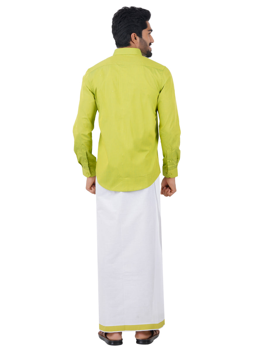 Mens Fancy Border Dhoti & Full Sleeves Shirt Set Green G112