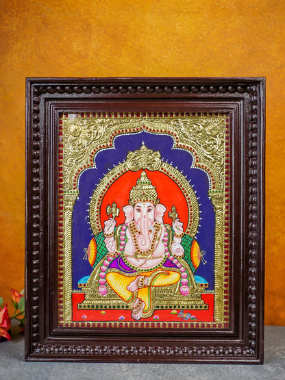 Tanjore Painting Ganesha - Flat (Gold foil) - 15x12