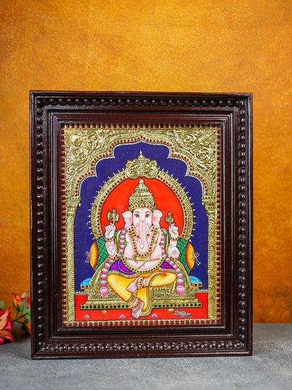 Tanjore Painting Ganesha - Flat (Gold foil) - 15x12