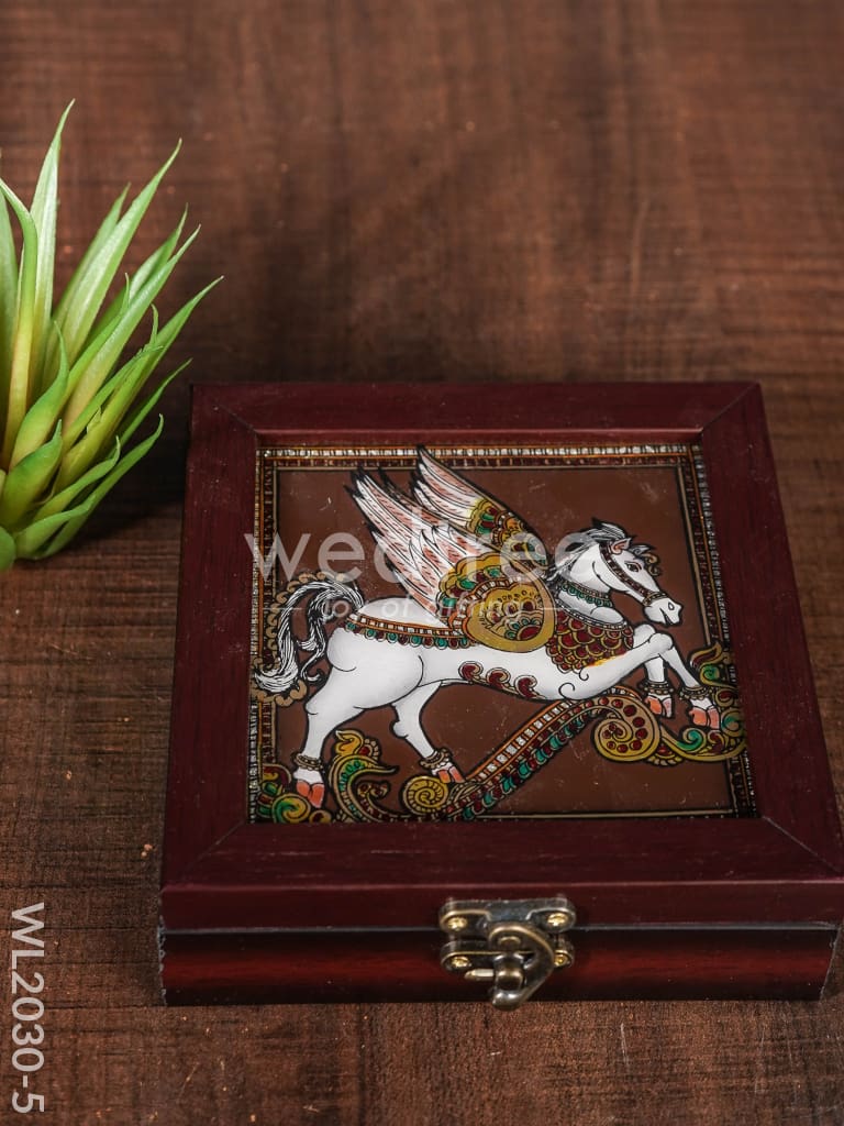 Acrylic Reverse Picture Jewelry Box - Tanjore Art Horse