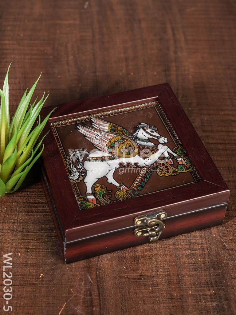 Acrylic Reverse Picture Jewelry Box - Tanjore Art Horse