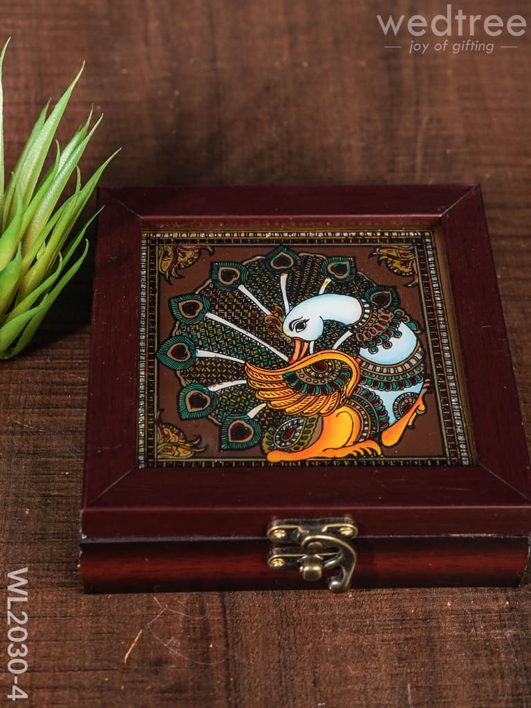 Acrylic Reverse Picture Jewelry Box - Tanjore Art Peacock1