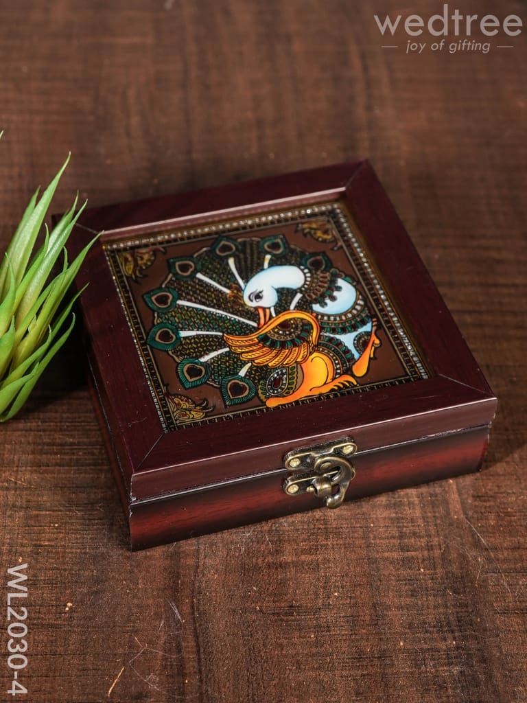 Acrylic Reverse Picture Jewelry Box - Tanjore Art Peacock1