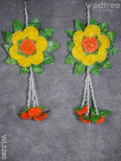 Artificial Flower with Leaf Wall Hanging - Set of 2