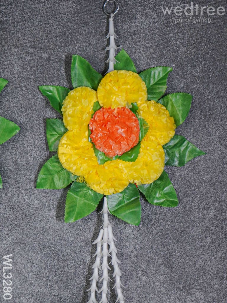 Artificial Flower with Leaf Wall Hanging - Set of 2