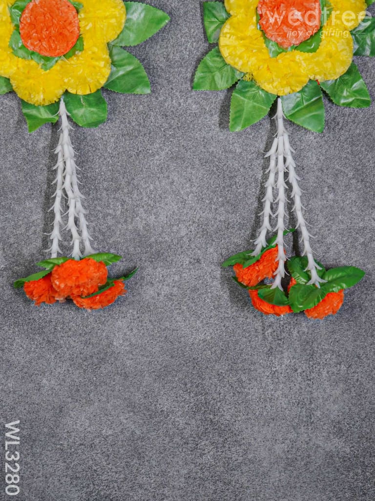 Artificial Flower with Leaf Wall Hanging - Set of 2