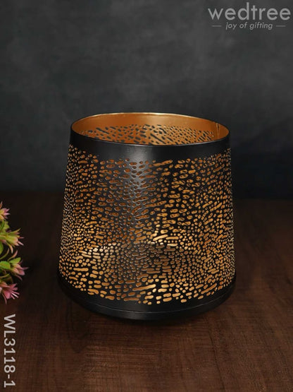 Black Matte Votive in Jhaali Pattern